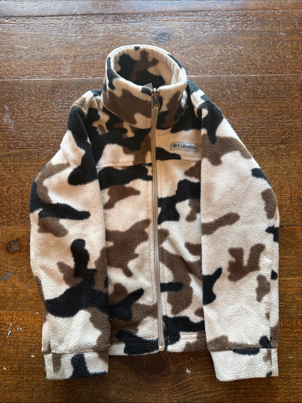 Boy Columbia Cream, Brown & Black Camo Fleece Jacket